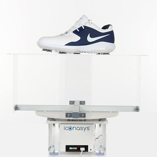 Crossbar 360 Acrylic Risers for Photography Turntables showcasing a Nike shoe on a turntable.
