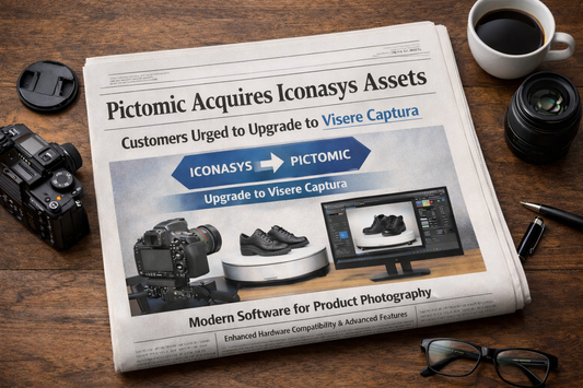 Pictomic Acquires Iconasys Assets headline on newspaper with cameras and coffee.