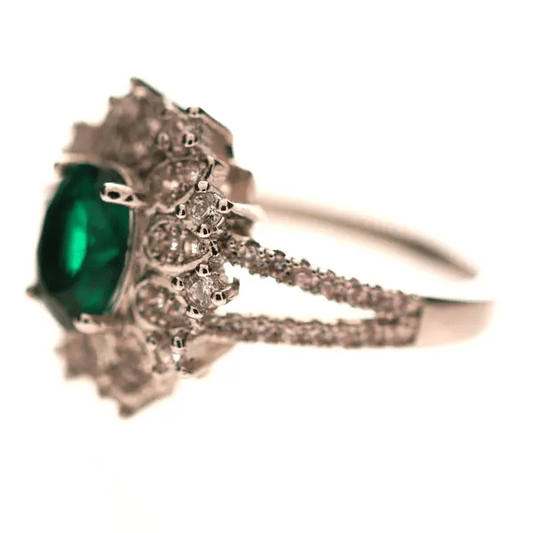 Focus Stack with Camera's Lens showcasing a detailed close-up of an elegant emerald and diamond ring.