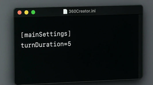 Set Custom Spin 360 Rotation Duration settings displayed on a computer screen showing turnDuration=5.
