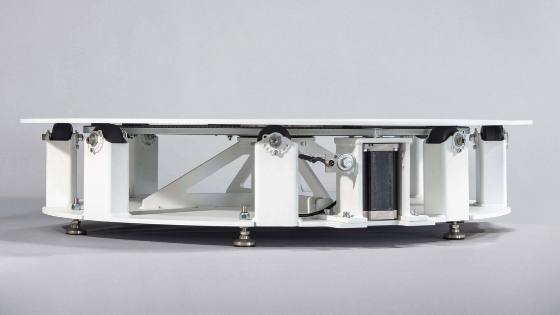 Close-up view of a 360 photography turntable, used to Troubleshoot Your 360 Photography Turntable.