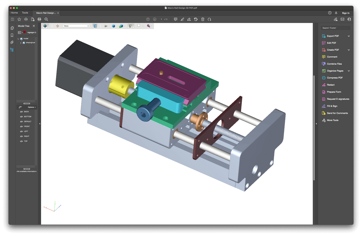 3D rendering of the Automated Focus Stacking Rail showcasing its precision components for macro photography.