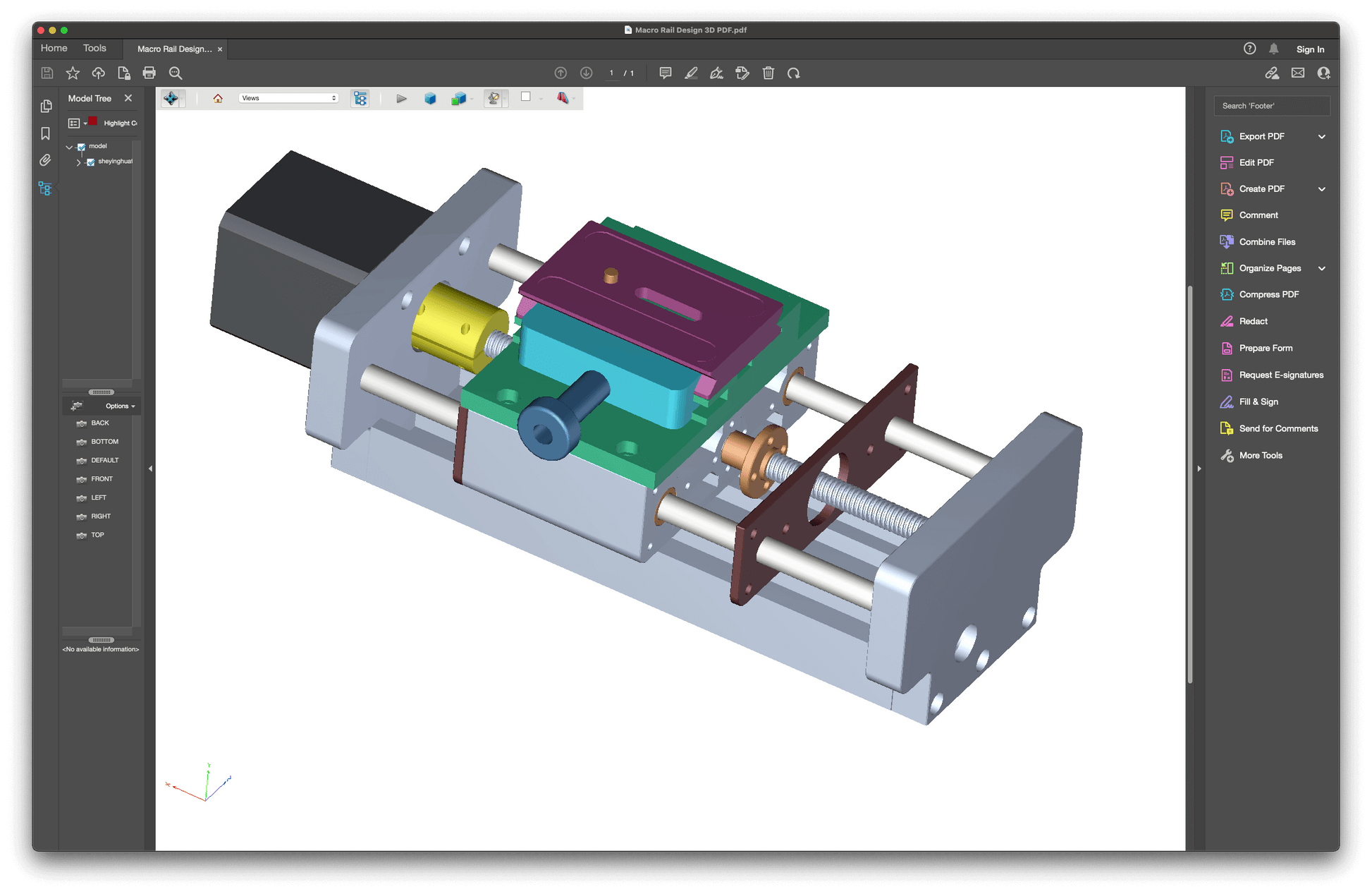3D rendering of the Automated Focus Stacking Rail showcasing its precision components for macro photography.